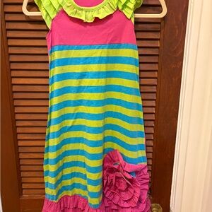 Jelly The Pug NWT Vibrant Pink and Lime Striped Dress